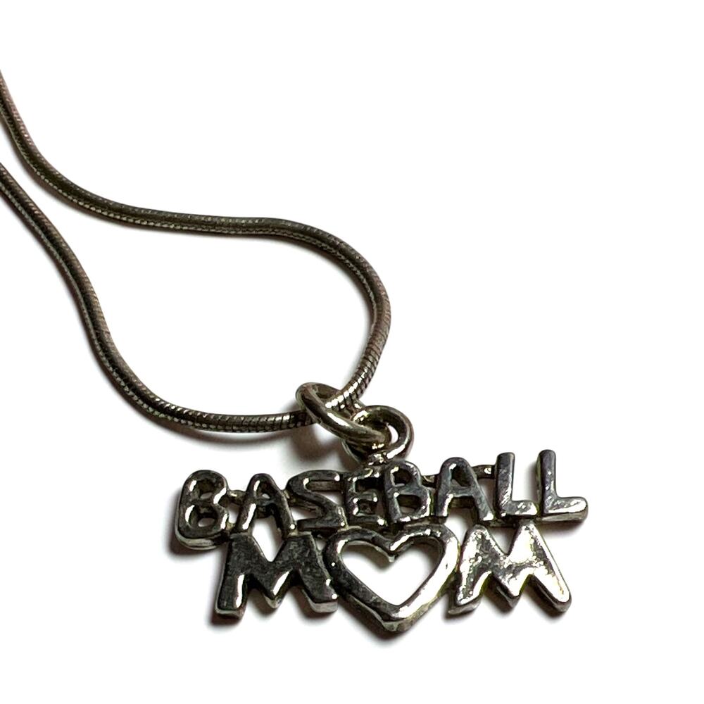 925 Sterling Silver Baseball Mom Heart Charm Pendant Necklace 18" Snake Chain